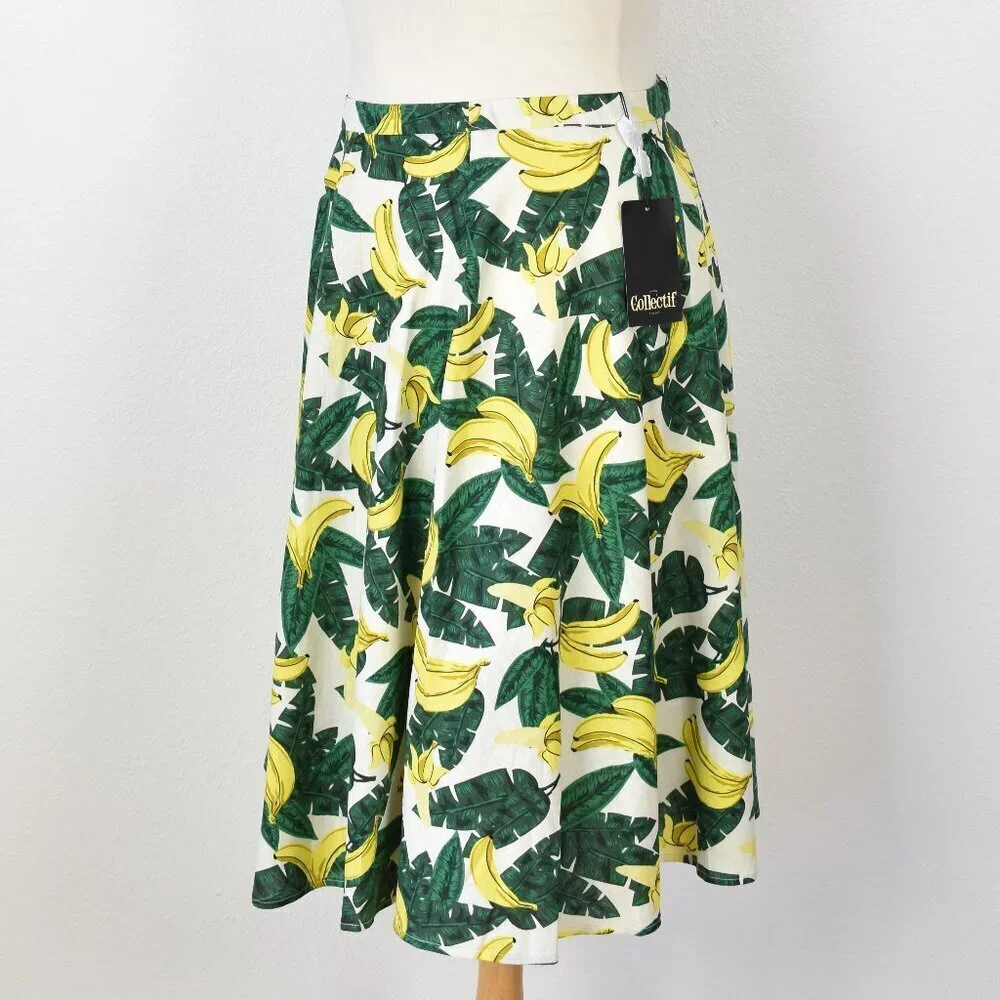 Collectif London Retro Pinup Banana Print Novelty Swing Skirt NEW - 18 - Picture 6 of 8